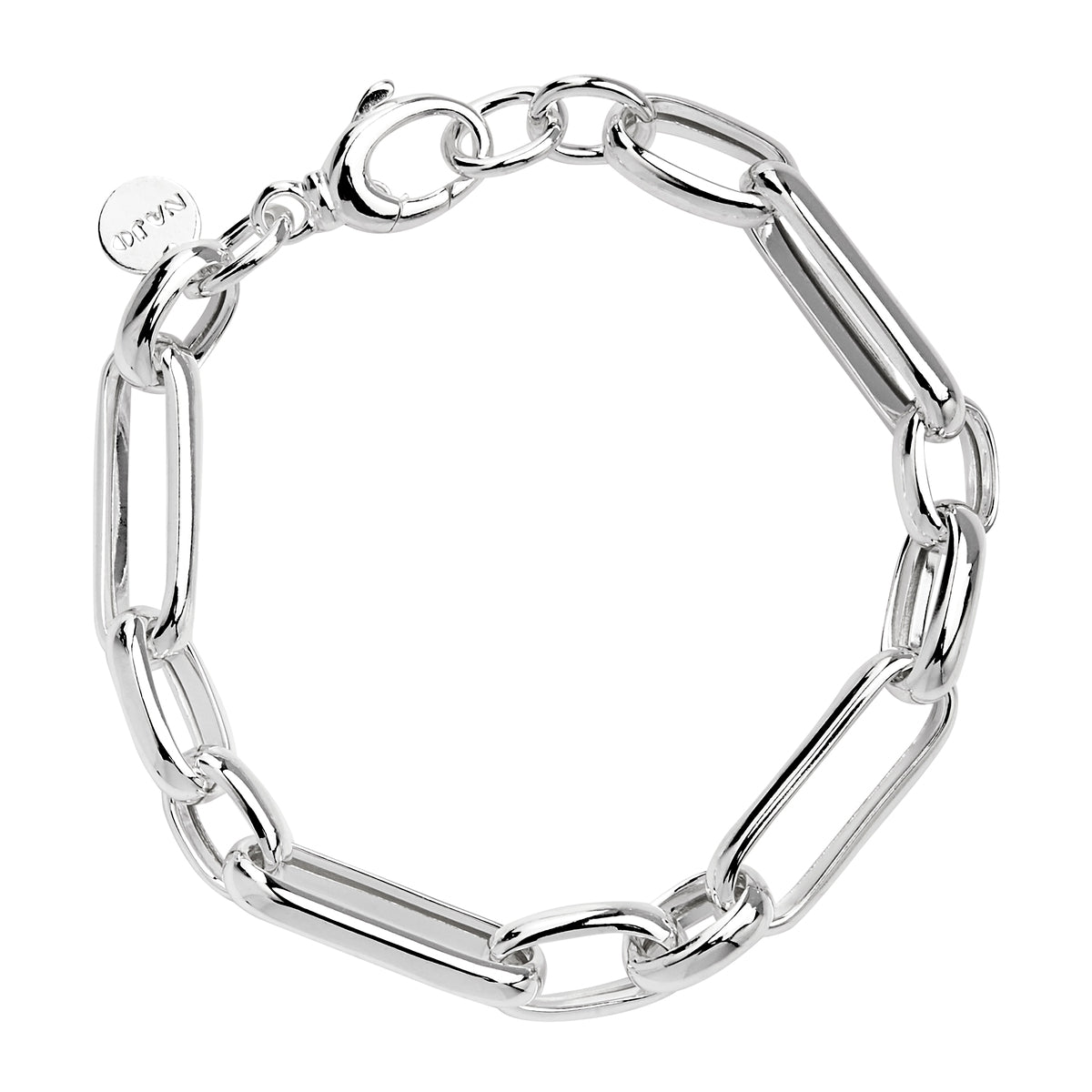 Sterling silver, 10mm wide silver elongated link chain bracelet 20cm