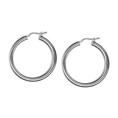 Silver Italian hoop earrings 4mm tube, 30mmID