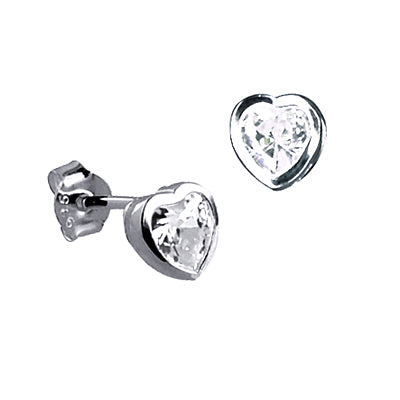 SS CZ Bezel Set Heart Studs