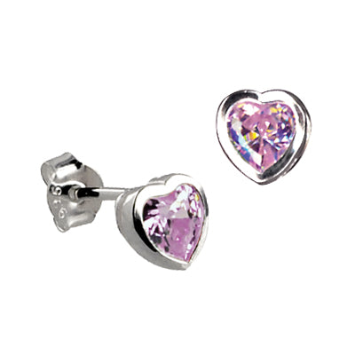 SS Lavender CZ Bezel Set Heart Studs