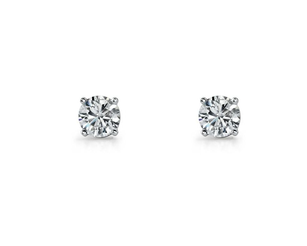 Sterling silver, cubic zirconia 6mm round, stud earrings