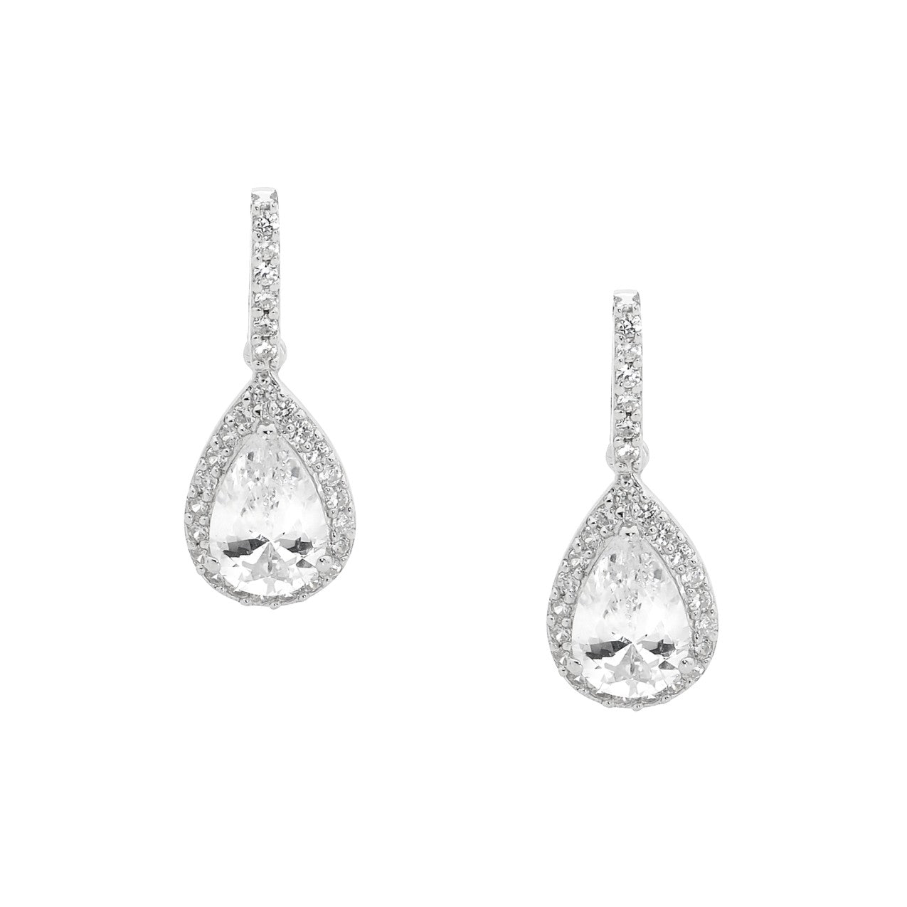 Silver, Pear shape drop CZ w halo CZ E/R