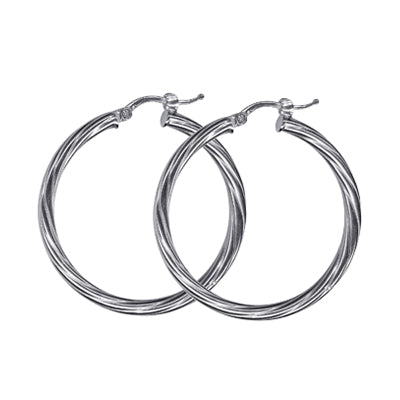 Silver Italian Twist hoops 3mm tube, 30mm ID