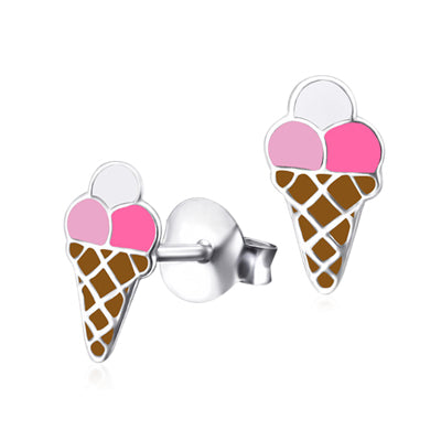 SIlver, childrens enamel Icecream cone studs
