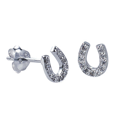 Silver, CZ set stud Horseshoe E/R