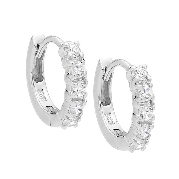 Silver, cubic zirconia huggies 10mm ID