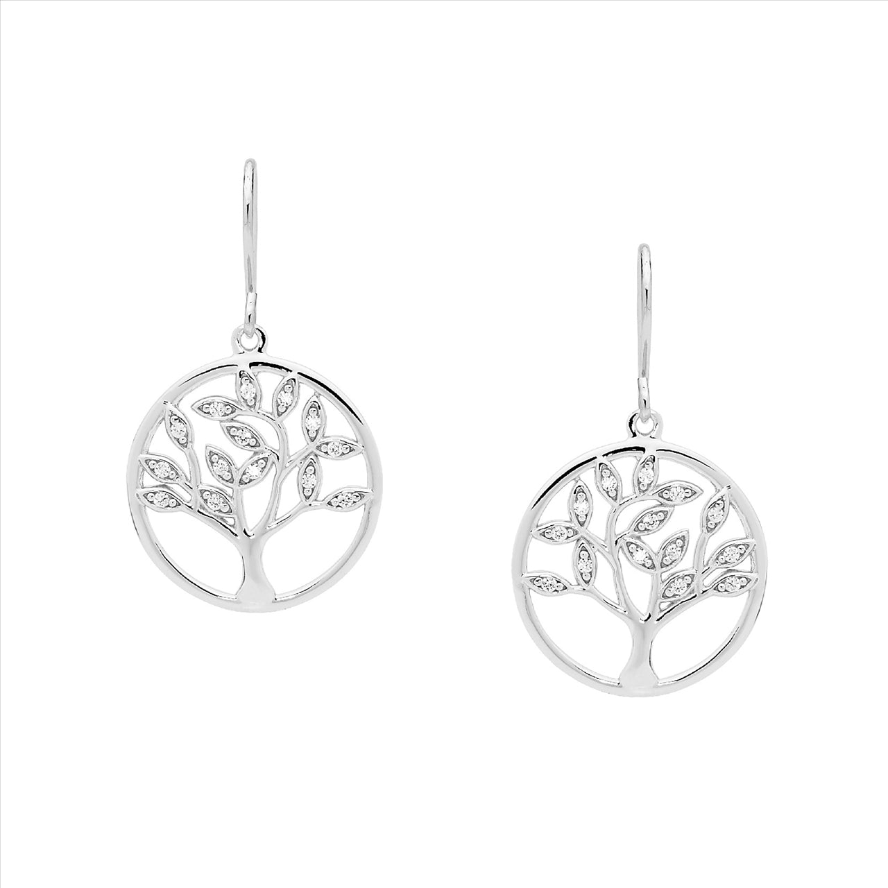 Silver Tree of Life hook earrings CZ set in tree