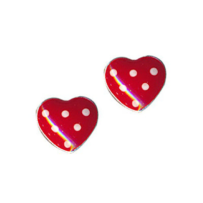 Silver, Enamel Red hearts w white dots