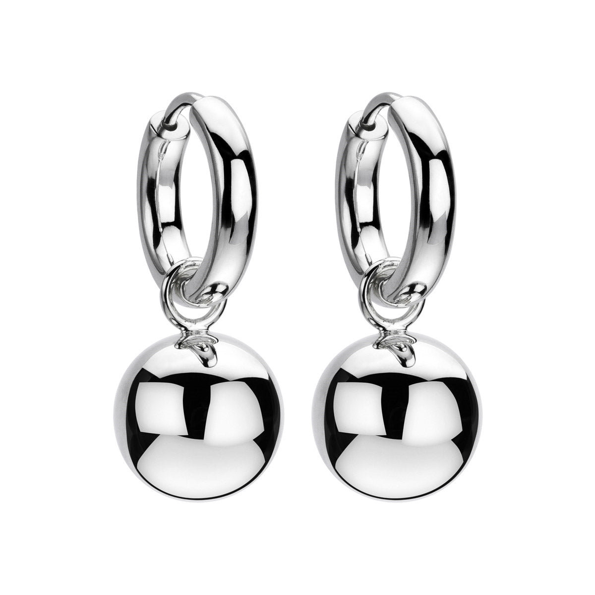 Silver, huggies w hollow ball drop