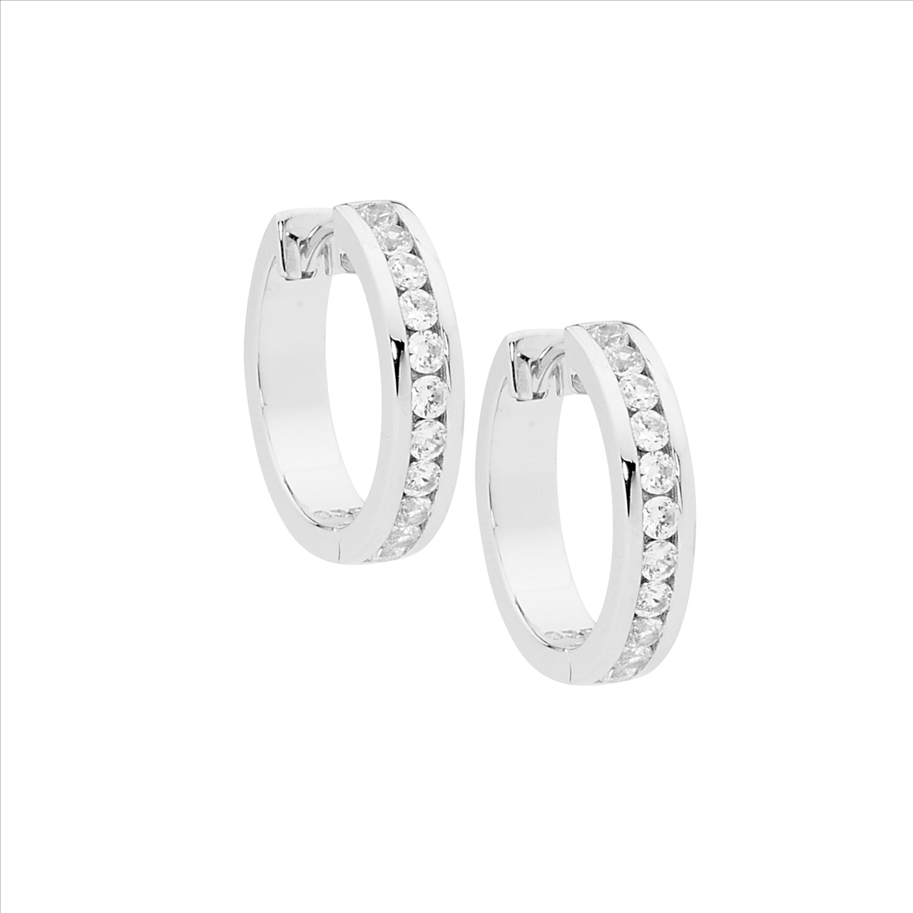 Silver, huggies, CZ channel set 18mm ID