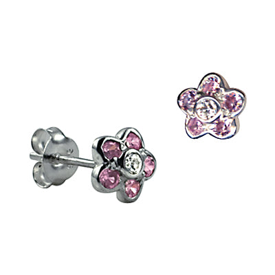 Silver, Pink and white CZ set in flower style studs.