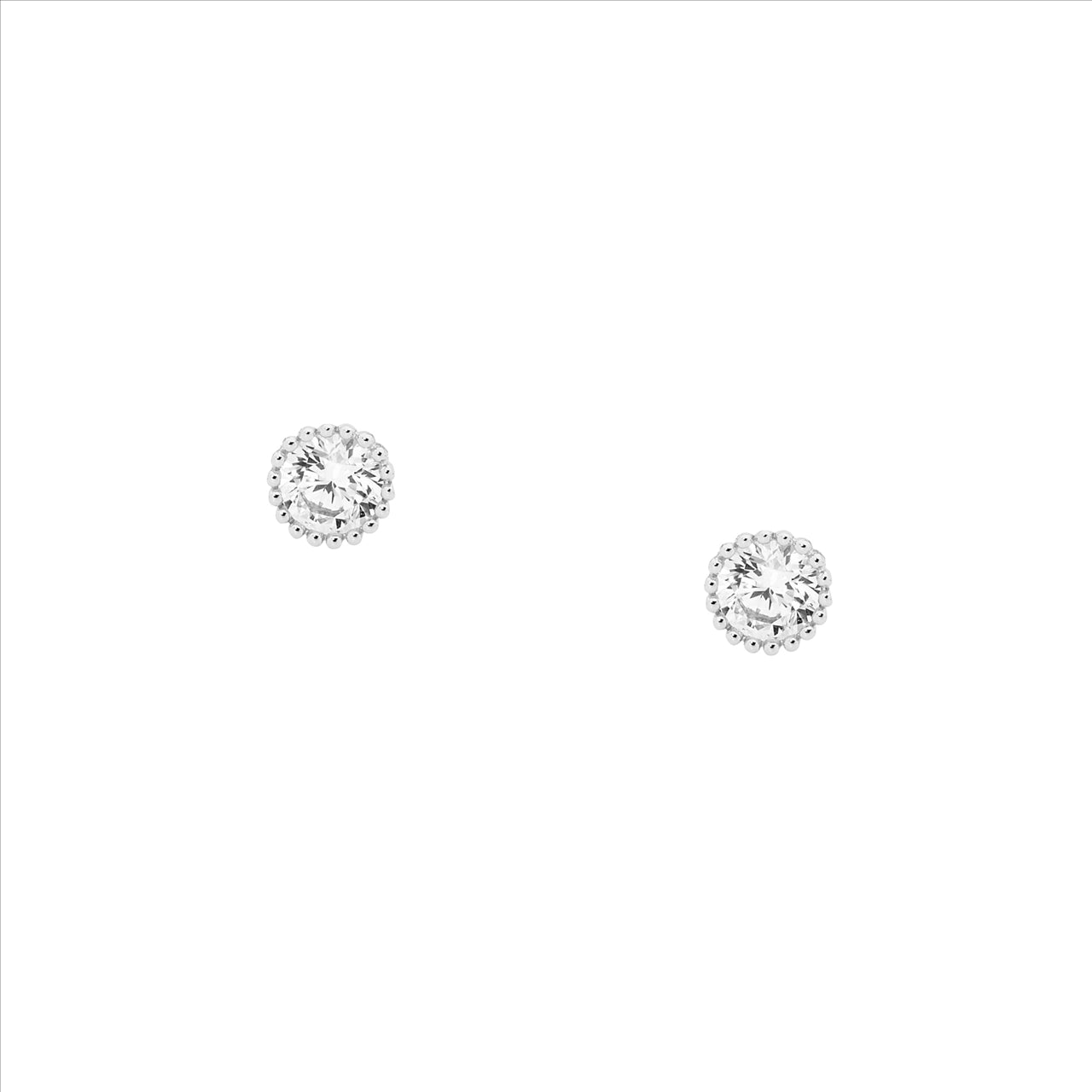 Sterling 4mm WH CZ Crown Set Earrings