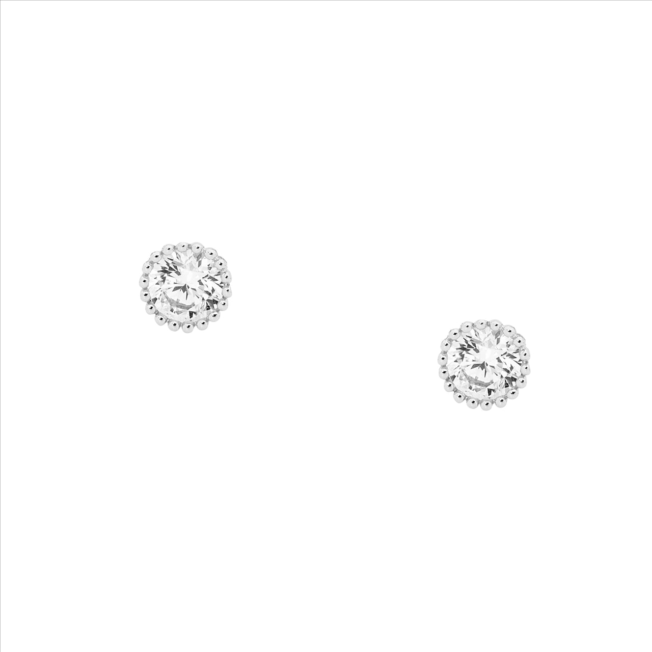 SS 6mm WH CZ Crown Set Earrings