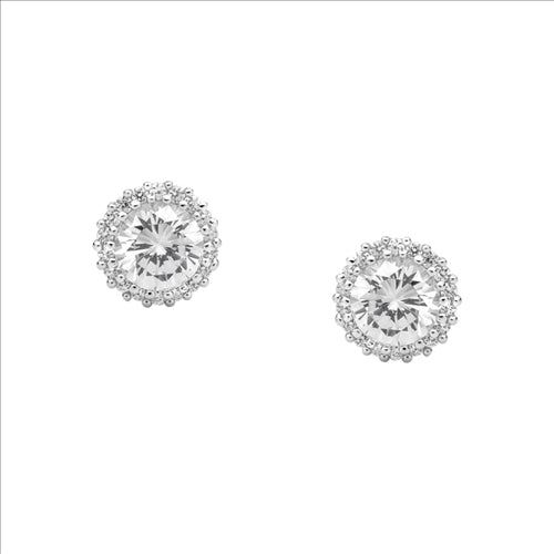 Silver, CZ halo, studs