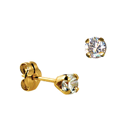 SS 4MM 4 CLAW ROUND CZ EARRINGS