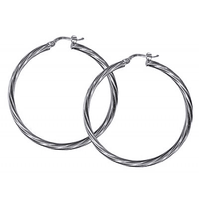 Silver twist hoops, 3mm tube, 40mm ID