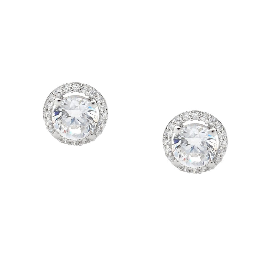 SS WH CZ Solitaire w/ WH CZ Surround Earrings