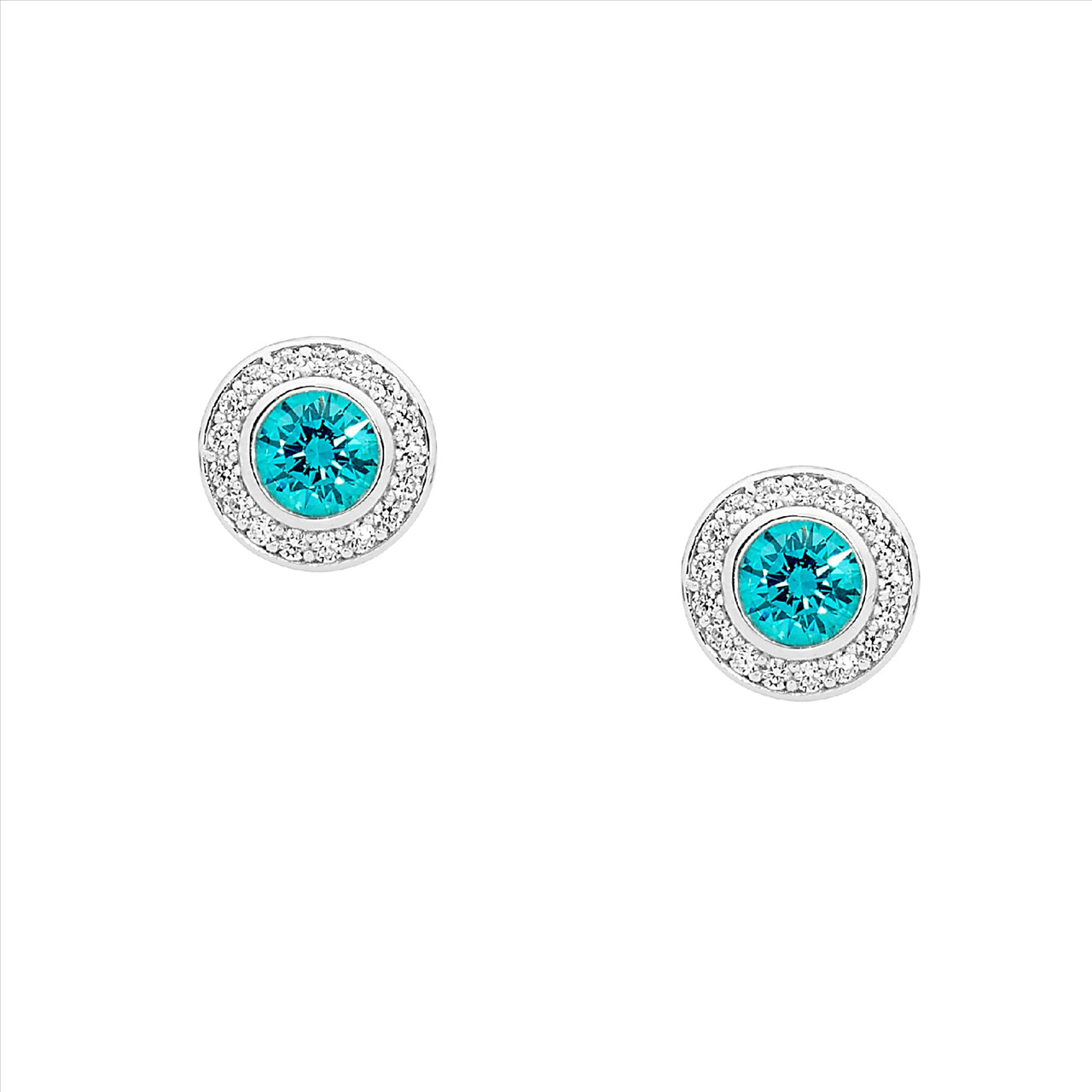 Silver Mint coloured round CZ bezel set stud earrings