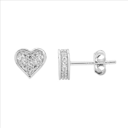 Silver Heart CZ set studs