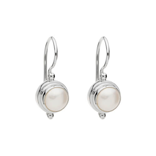 Silver fixed shep hook, half round freshwater pearl, bezel set