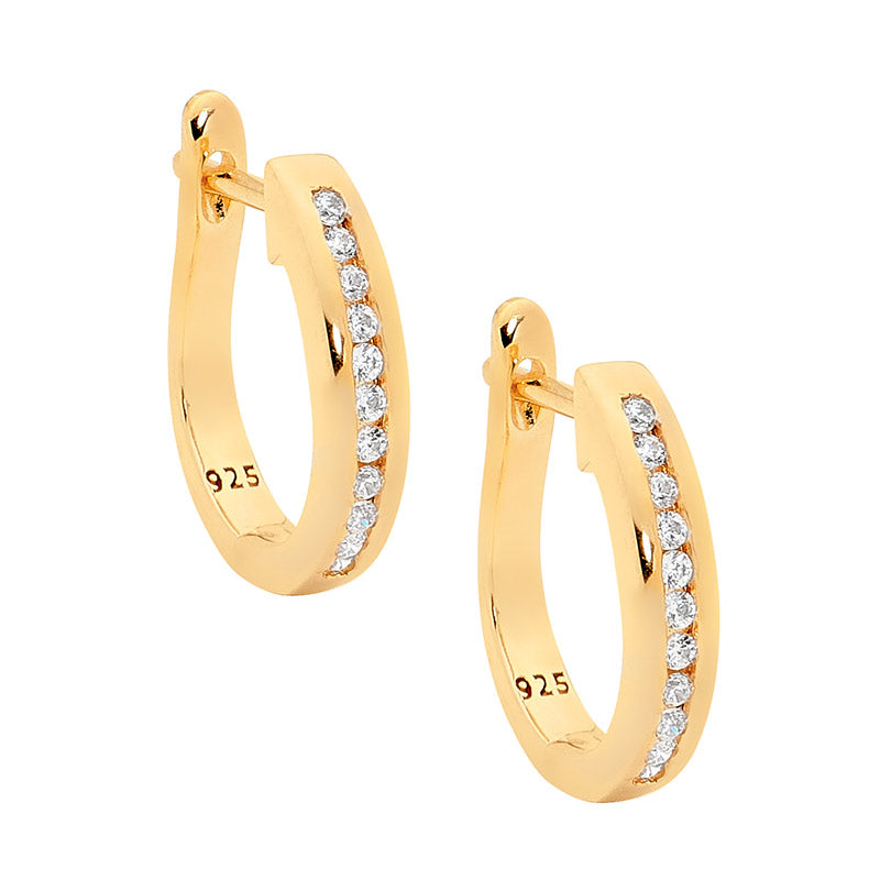 Sterling Silver WH CZ Chanel Set Hoops w/ Gold Plating
