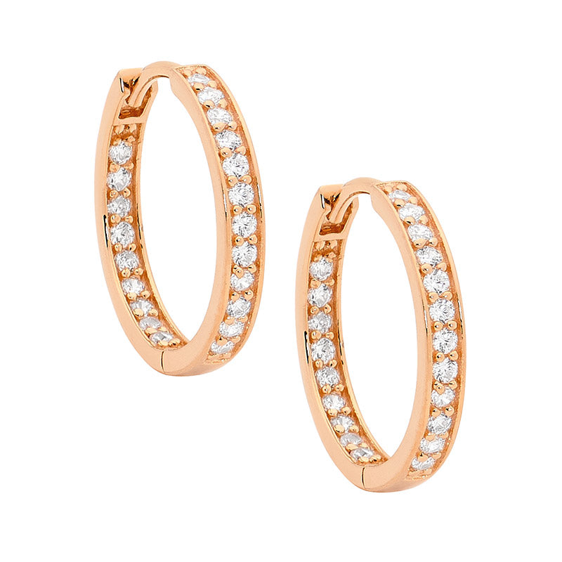 Rose gold plated CZ set hoops