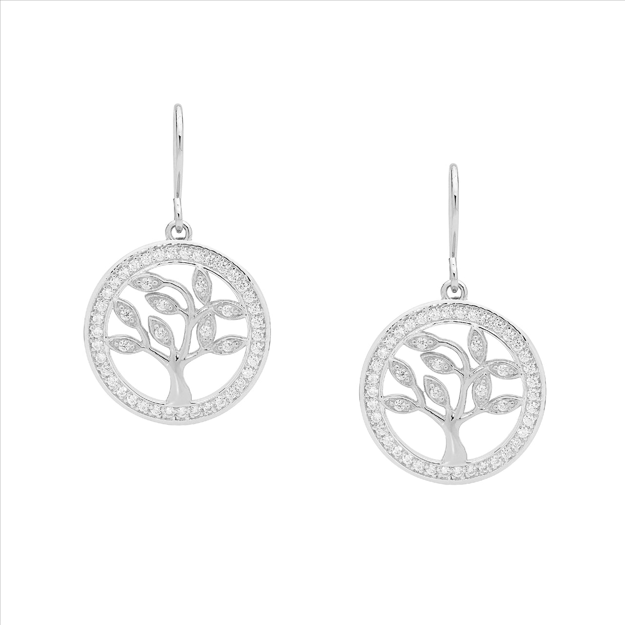 Sterling Silver WH CZ Tree of Life Earrings w/ CZ Surround