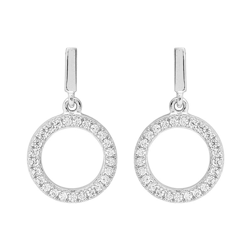 Sterling Silver WH CZ Drop Circle Earrings
