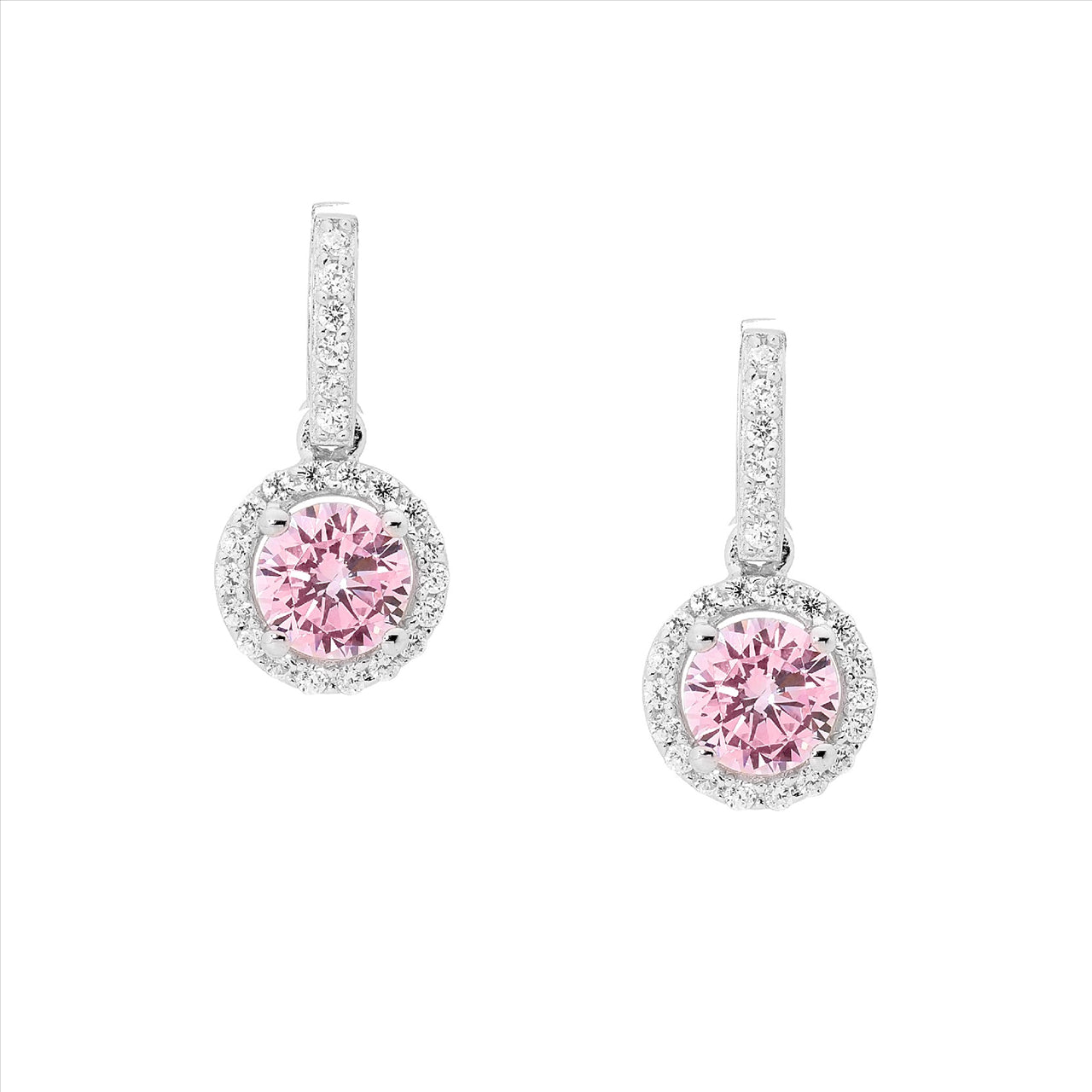 Silver, Pink CZ and white CZ halo stud earrings