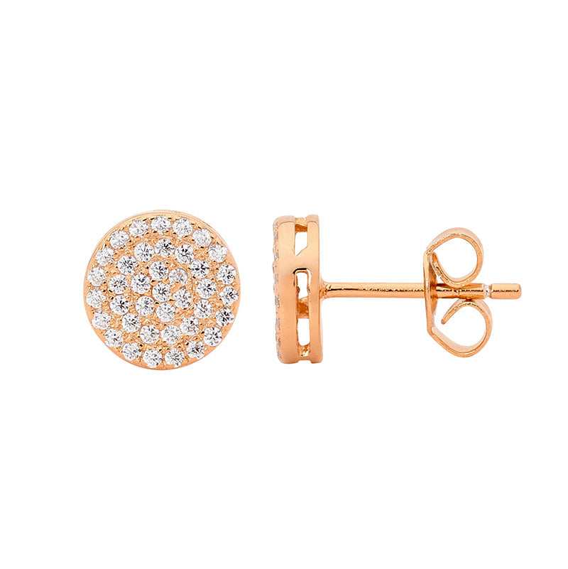 Sterling silver, rose gold plated Pave style CZ set stud earrings