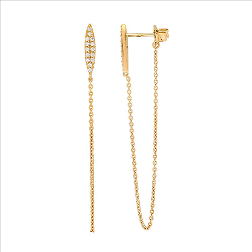 SS gold plate CZ stud thread style earrings