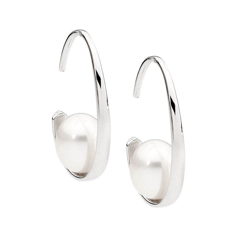 Silver Freshwater Pearl hook drop earrings