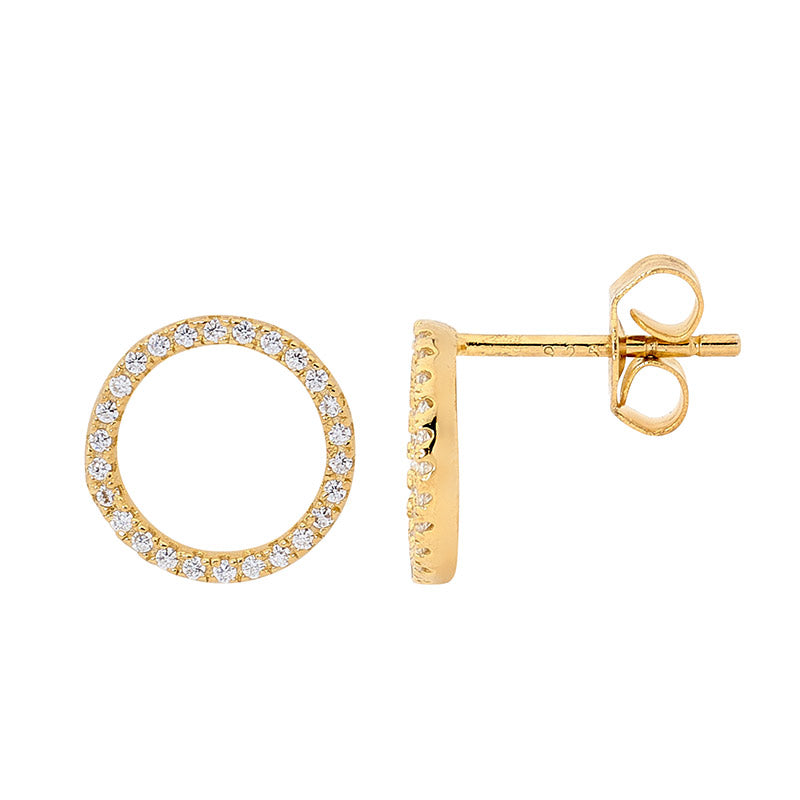 Silver, gold plated, CZ set cricle studs