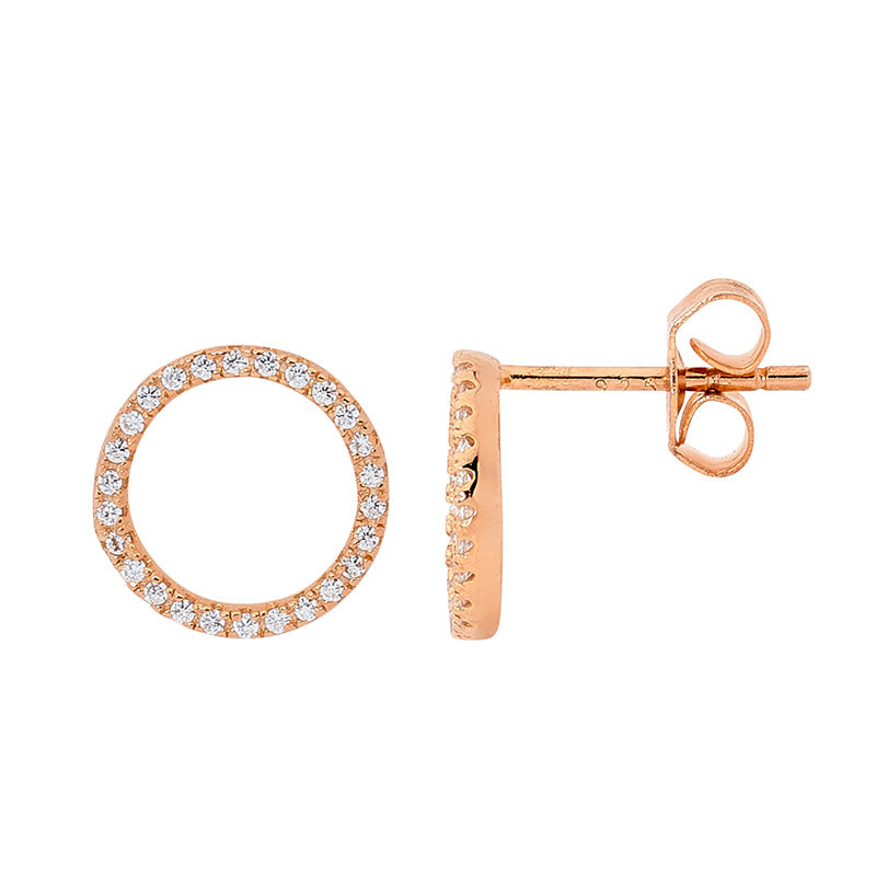 Sterling silver WH CZ Open Circle Earrings w/ Rose Gold Plating