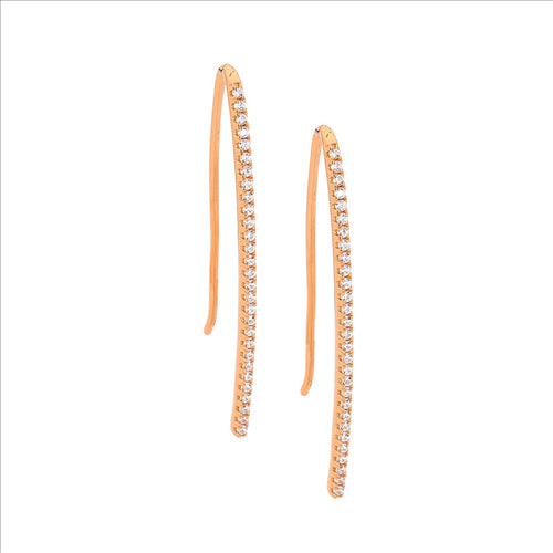 Silver, CZ set Rose gold plated hook style drop earrings
