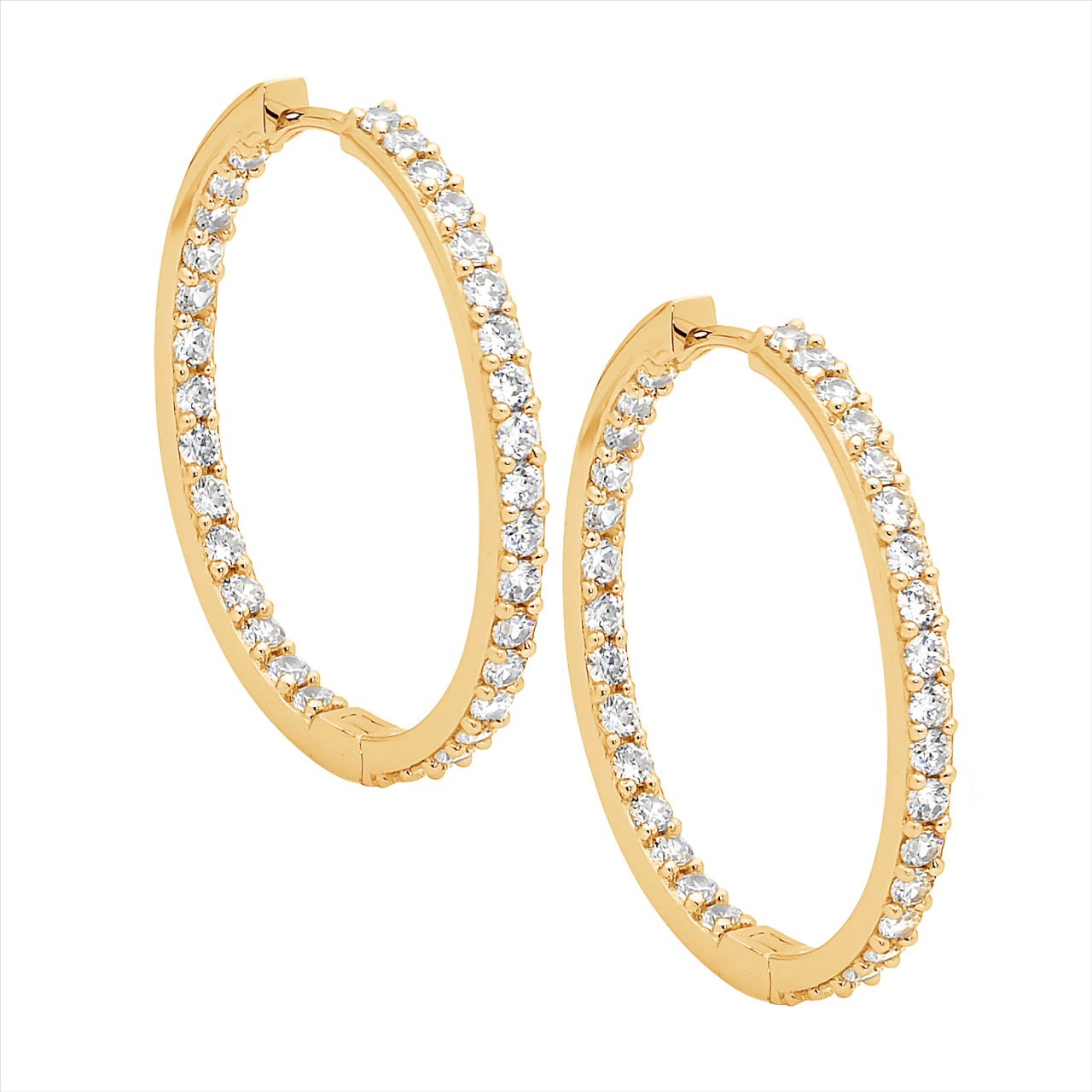 Sterling silver WH CZ Inside Out 3cm Hoop Earrings w/ Gold Plating