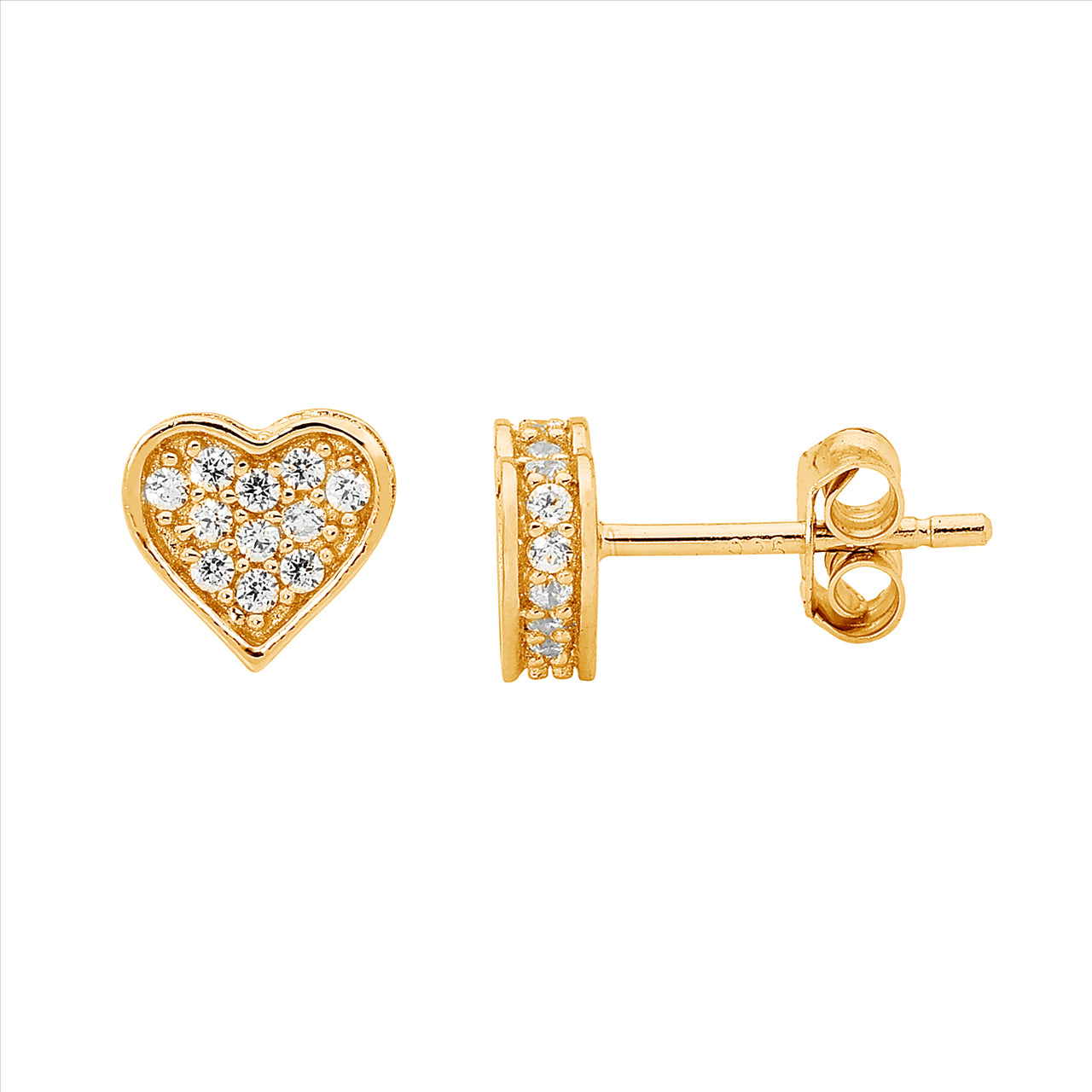 Silver gold plated Heart pave set CZ studs