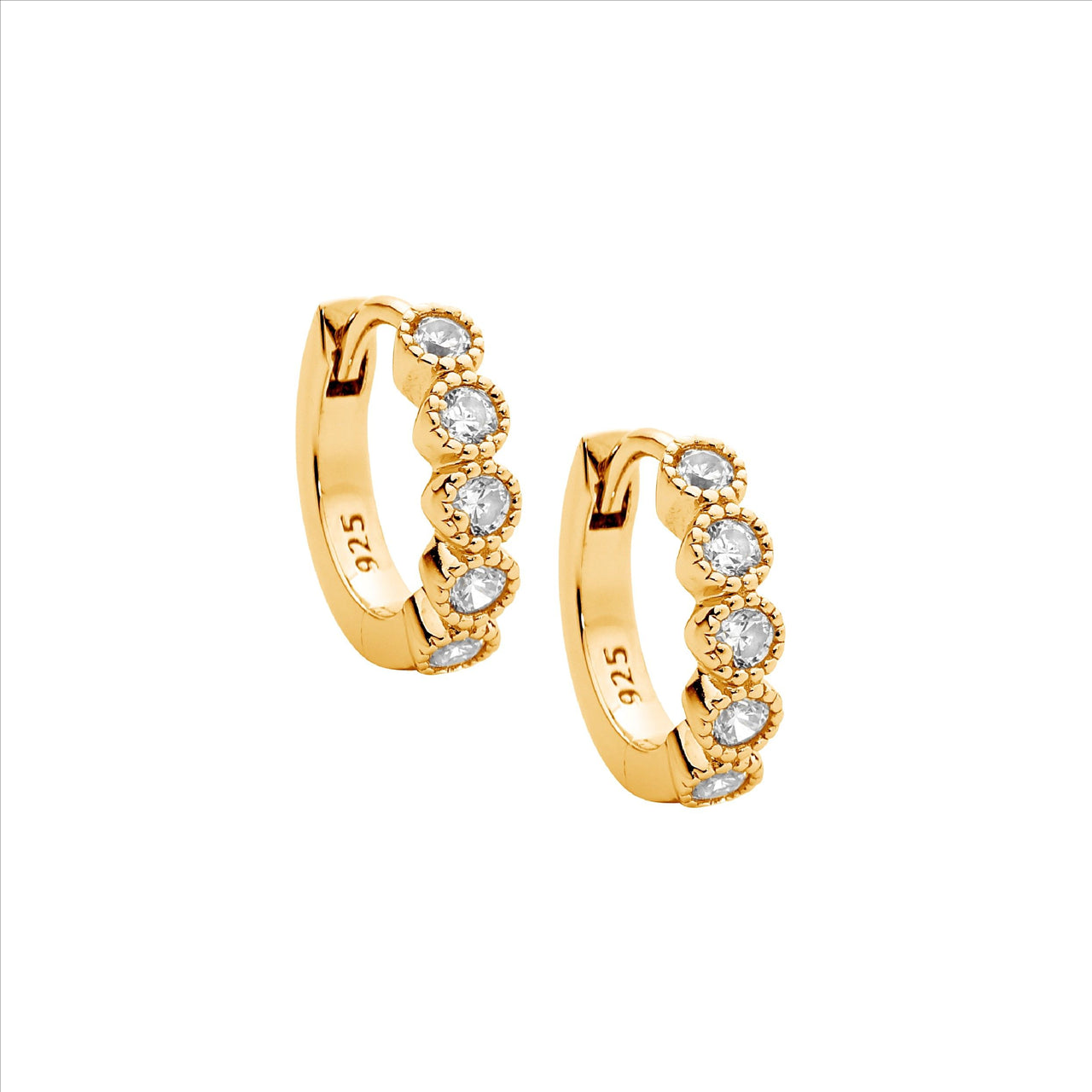 Sterling silver WH CZ Crown Set Hoop Earrings w/ Gold Plating