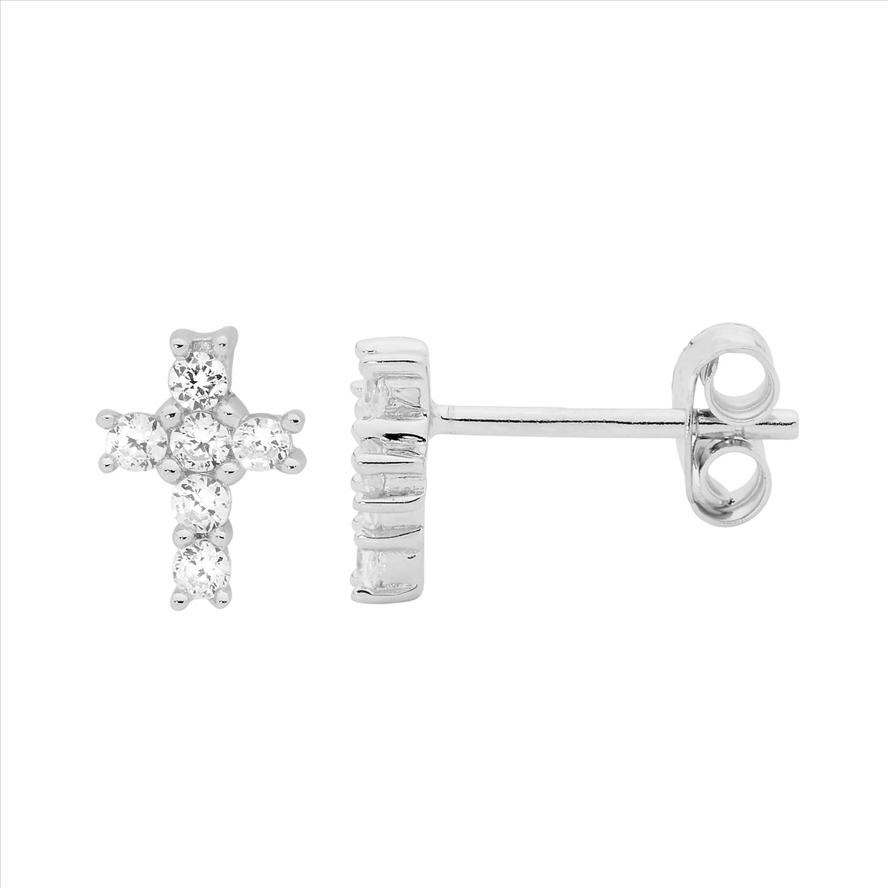 Silver cross CZ studs