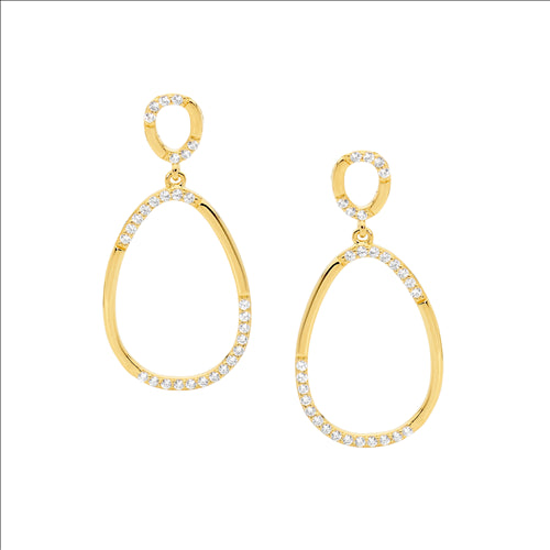 Silver Gold plate, CZ set double circle drop E/R