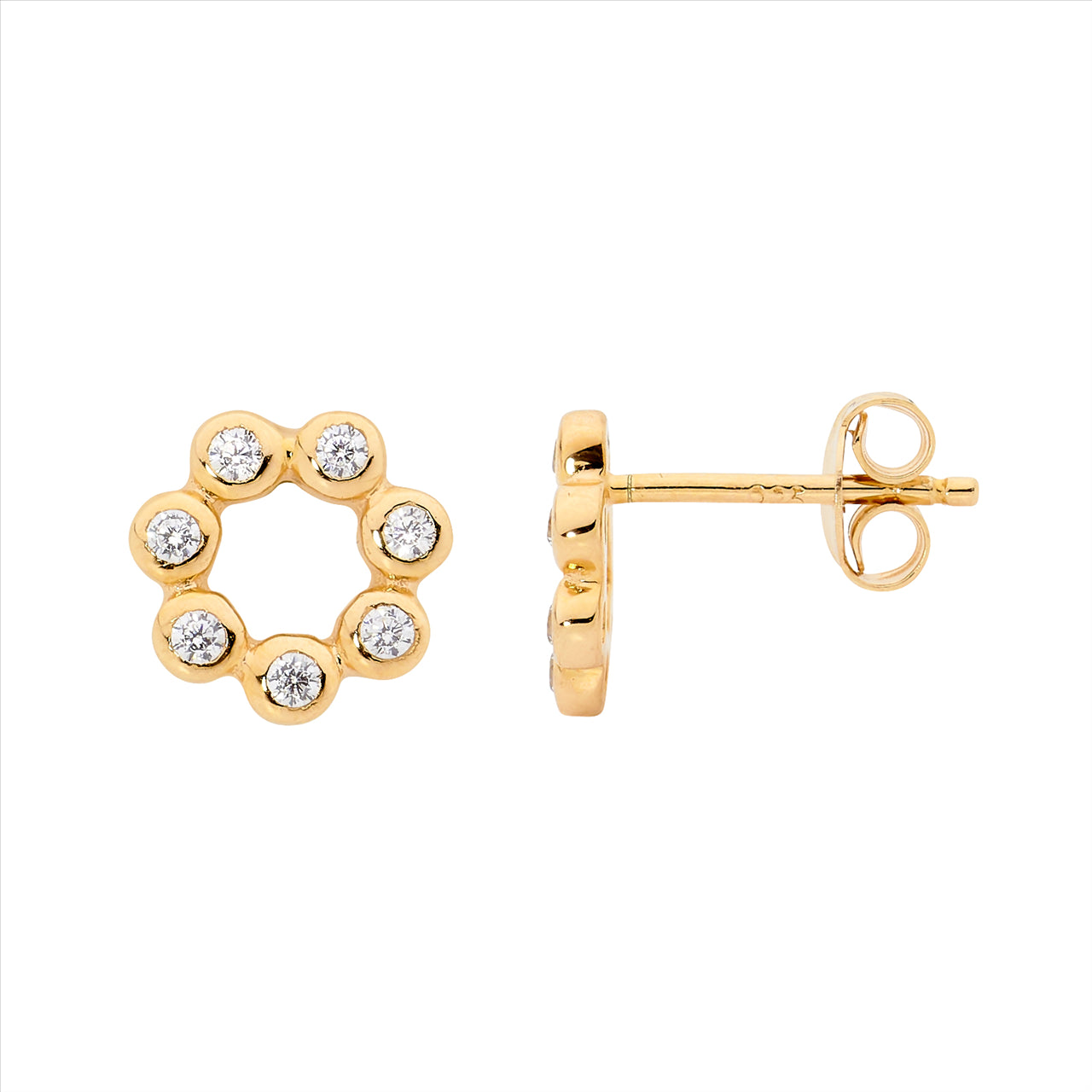 Silver, gold plated, CZ set flower style open studs