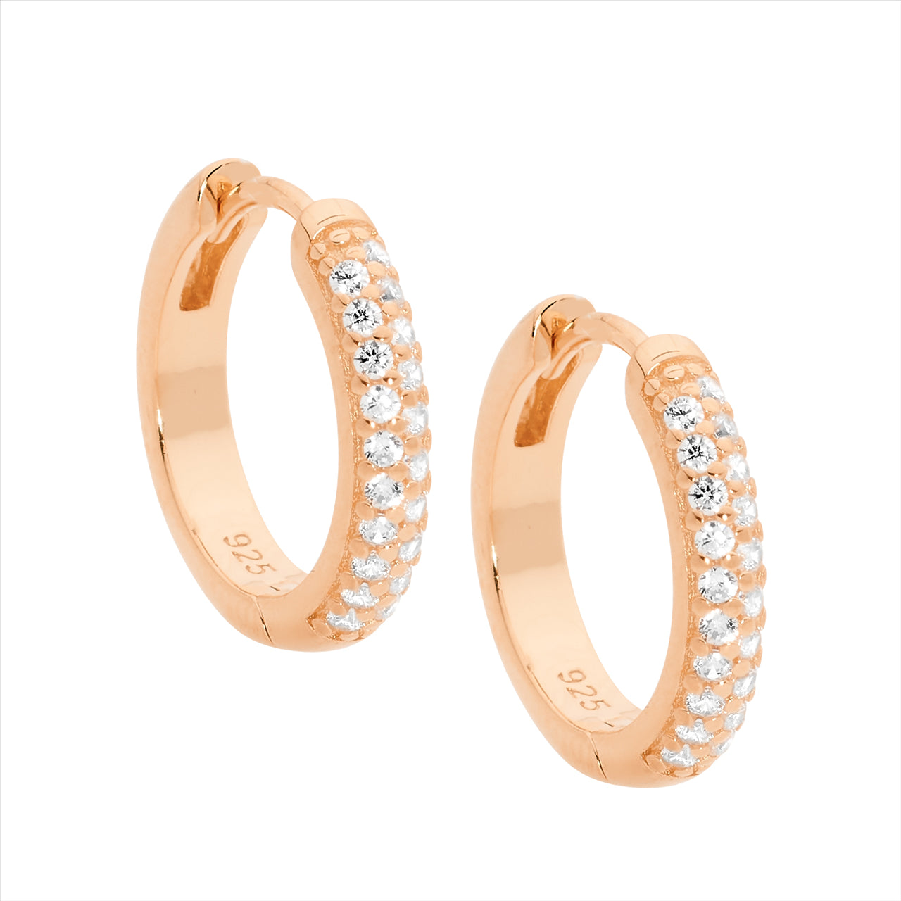 Sterling silver WH CZ Pave 16mm Hoop Earrings w/ Rose Gold Plating