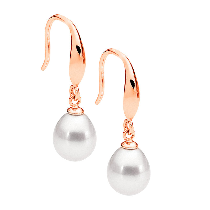 Silver, rose gold plated Hook earrings with Freshwater drops