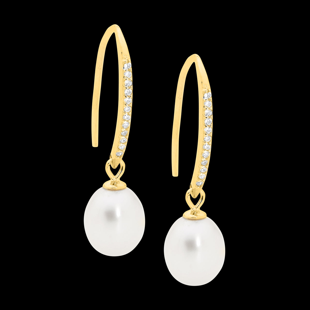 Silver gold plated CZ set hooks drop freshwater pearls