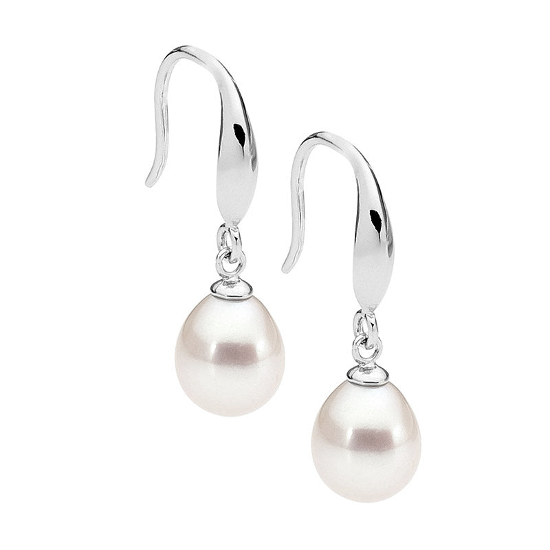 Sterling silver, Freshwater pearl drop hook earrings.