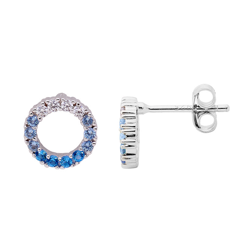 Silver, coloured blue and white circles CZ set studs