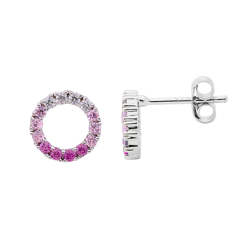 Silver pink and white CZ set circle studs