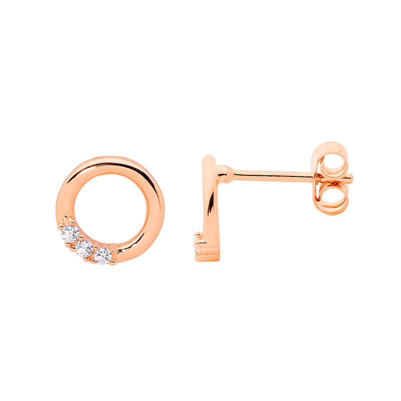 Silver rose gold plated studs with CZ