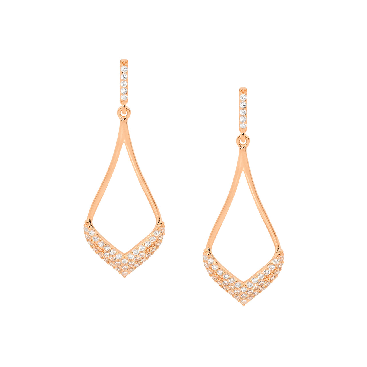 Silver rose plated, CZ, tear drop earrings
