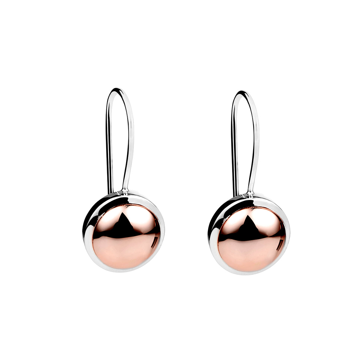 Silver fixed hook earrings w Copper domed disc